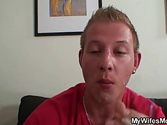 Horny old lady took a shower before she had sex with a guy she likes