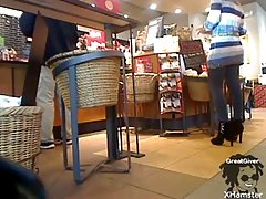 Nasty guy secretly made a video of a girl whose pantyhose cracked open and exposed her pussy