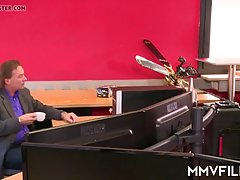 German, blonde secretary is in the mood to suck a rock hard dick, and get fucked