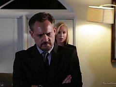 Two flexible girls, Kira Noir and Lyra Law are playing together, while their client is watching