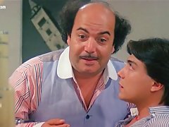 Classic babe, with nice tits is pleasing her shy lover, while his step mom is watching