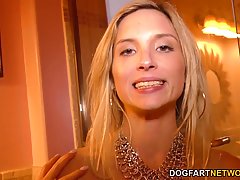 Bald, black man got a nice blowjob from a sweet blonde, Piper Perri, before he fucked her