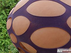 Big tited woman, with red nails is spreading her pink pussy, while a horny guy is watching