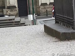 Crazy babe and her two friends are having a nice threesome, while in a public place