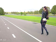 Adorable brunette, Jeny Smith went out in sheer tights, because it excites her a lot