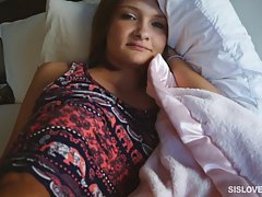 Adorable babe didn't want to go out of her bed before she sucks her boyfriend's huge dick