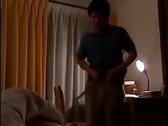 Horny woman was spreading her legs wide open in a hotel room, to get fucked hard