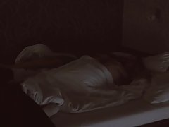 Hot Russian blonde is playing with her tits while getting banged, during a steamy threesome