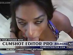 Voluptuous Latin girl with a beautiful smile is sucking her friend's dick like a true slut