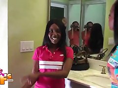 Ebony girl is about to get down and dirty with her friends, just for fun